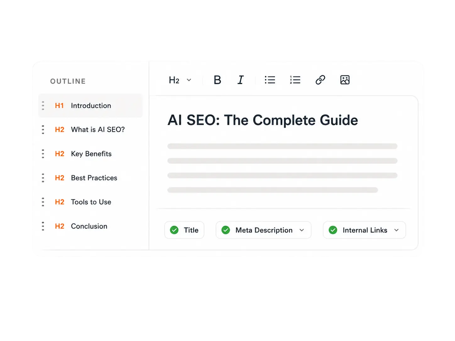 Contenuti AI pensati per posizionarsi: AI article editor with SEO checks